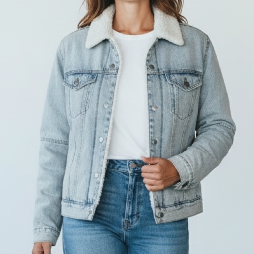 American Eagle Outfitters Light Blue Denim Bomber Jacket